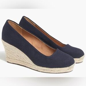 J. Crew Factory Navy Blue Canvas Espadrille Jute Wedges NWOT 7